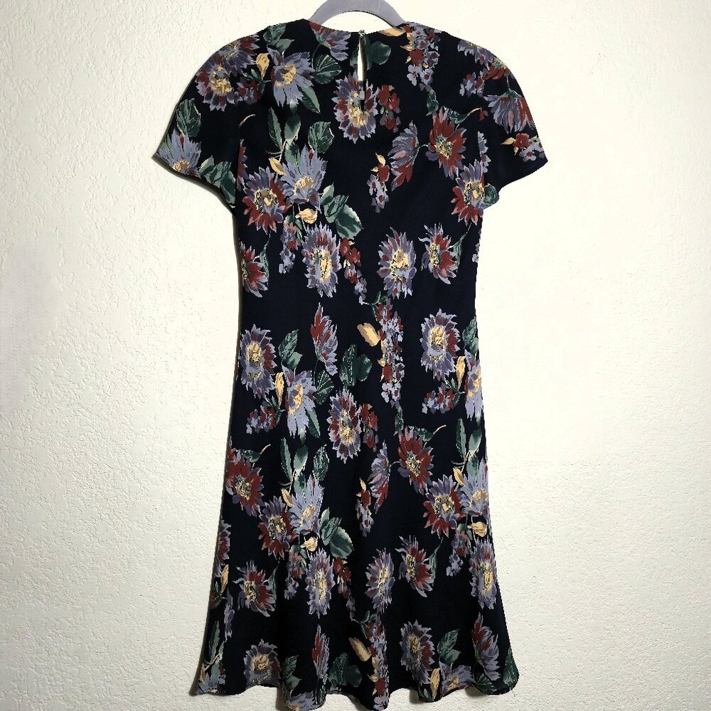 Barry Bricken 100% Silk Floral Dress Short Sleeve Midi Black Multi
